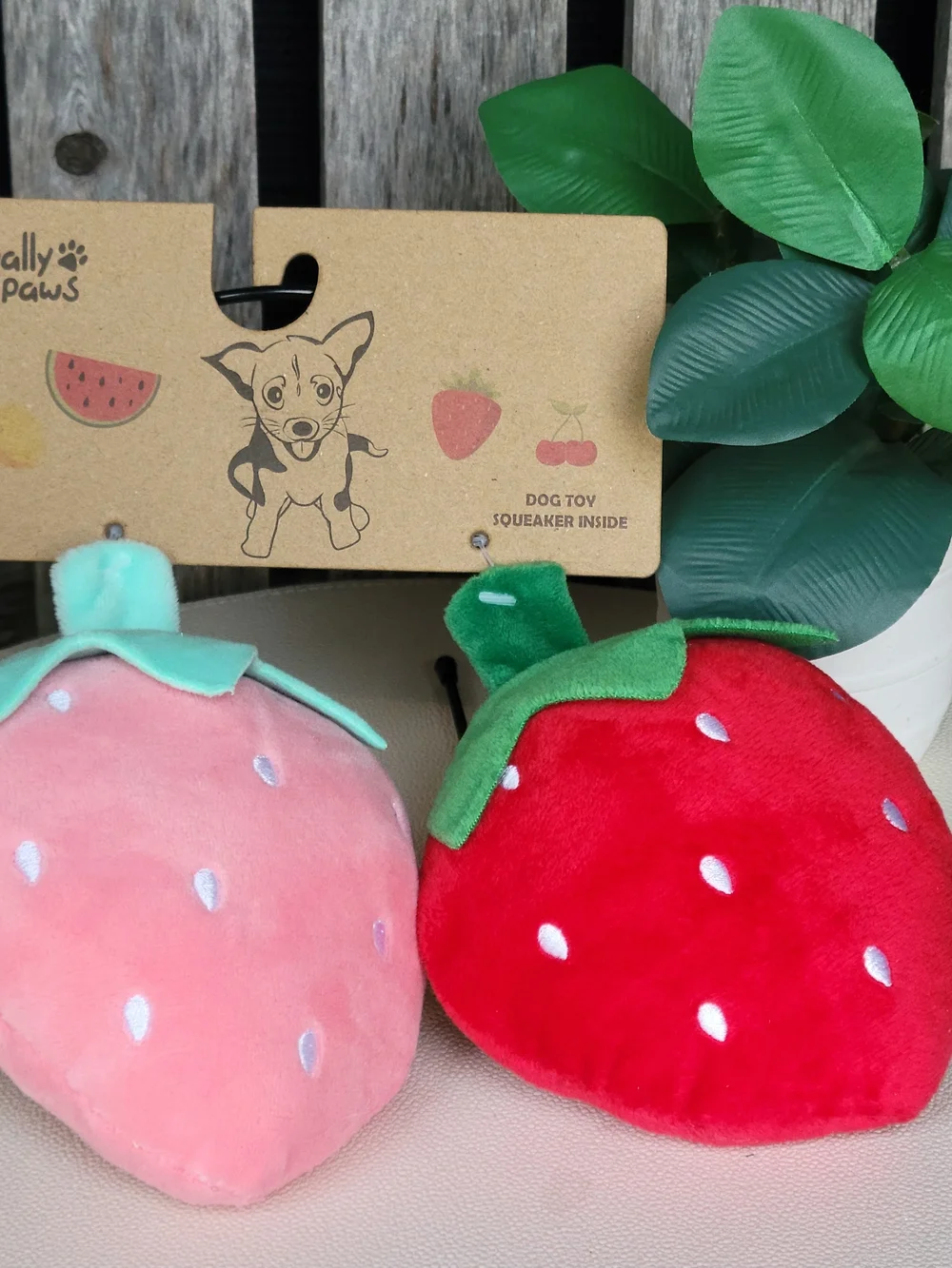 Plush & Squeaky Strawberry Dog Toys - Red & Pink